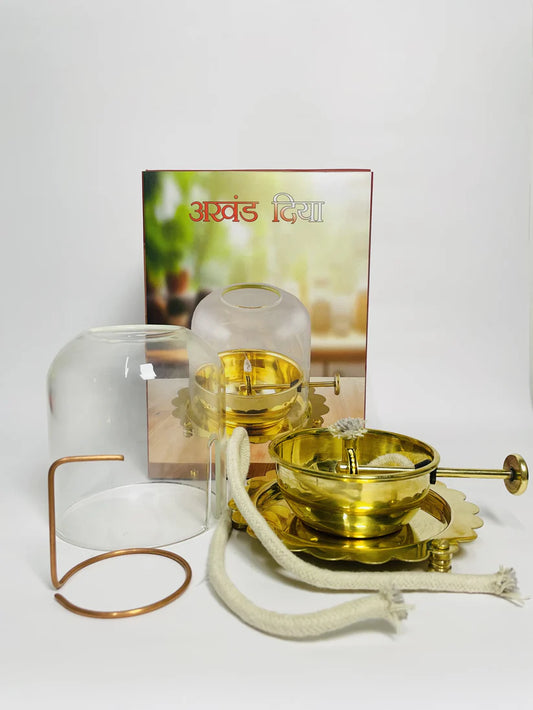 Handcrafted Pure Brass Diya with Wick-Lifting System & Glass Dome